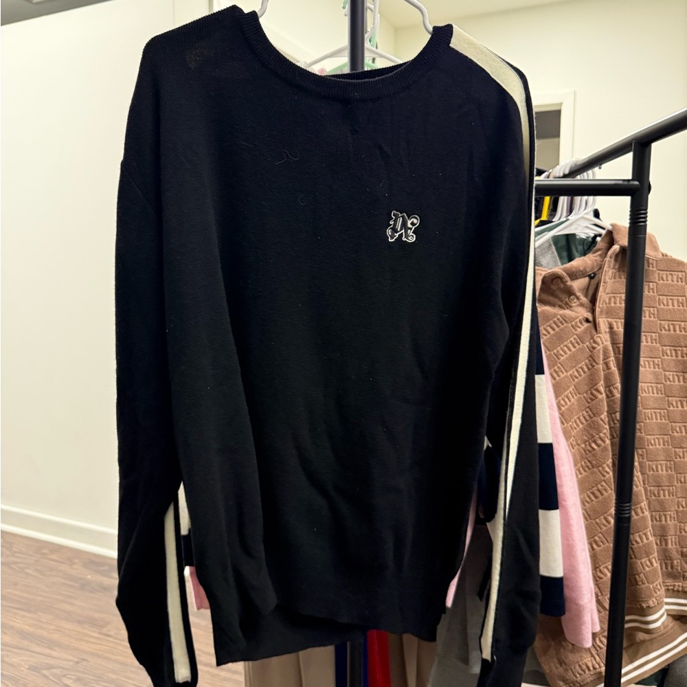 Palm Angels Black Sweater with White Stripes